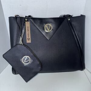 NEW Joan Vass "Marcella" Tote, Black Faux Leather Handbag/Purse - $109